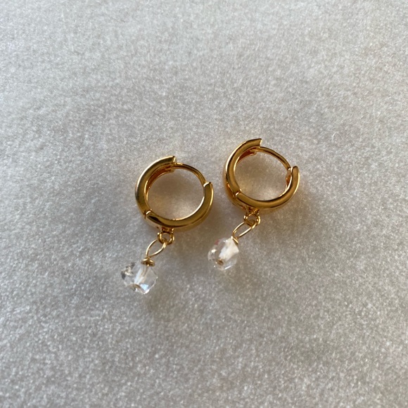 18k Gold Filled Herkimer Diamond Huggies - Picture 3 of 10